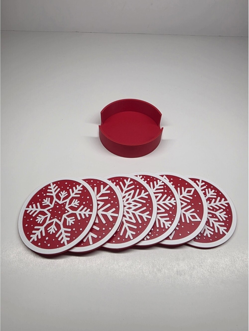 Winter Holiday Snowflake Coaster Set (6 pcs + Holder) 3d Printed Made In USA